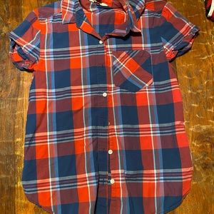 Red blue and white short sleeve flannel